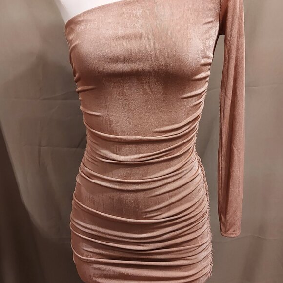 Forever 21 Camel Knit Dress One Shoulder Women's S NWT - Picture 3 of 14